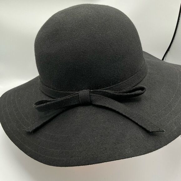 Black Wool  Floppy Hat Bow Detail one size fits most - Picture 1 of 4